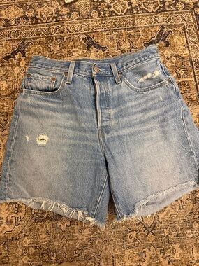 Levi's Light Blue Distressed High-Rise Denim Shorts